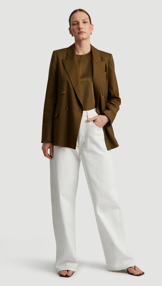 Peak Lapel Blazer in Seasonless Wool | Mushroom