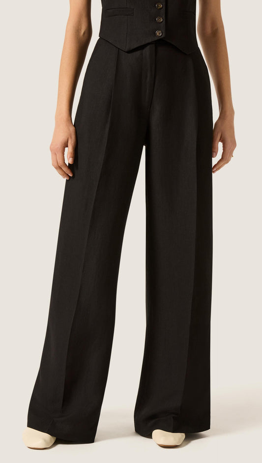 Single Pleat Trouser in Viscose Linen | Black