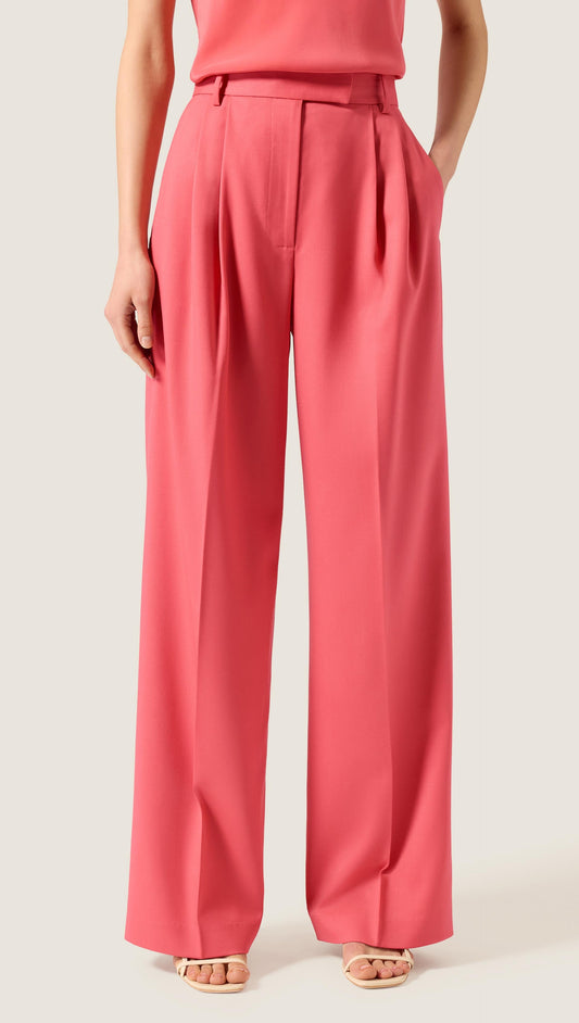 Pleated Trouser in Seasonless Wool | Coral Pink