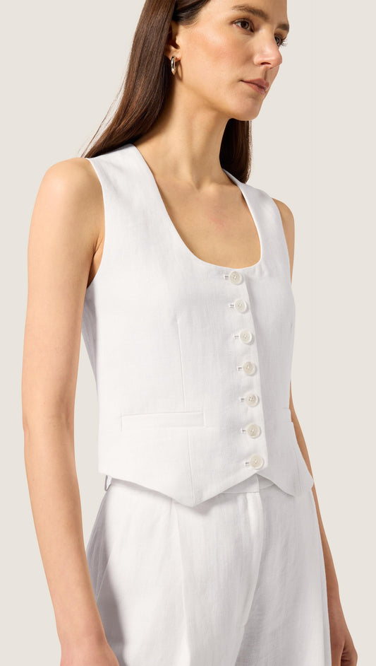Scoop Neck Waistcoat in Viscose Linen | Ivory