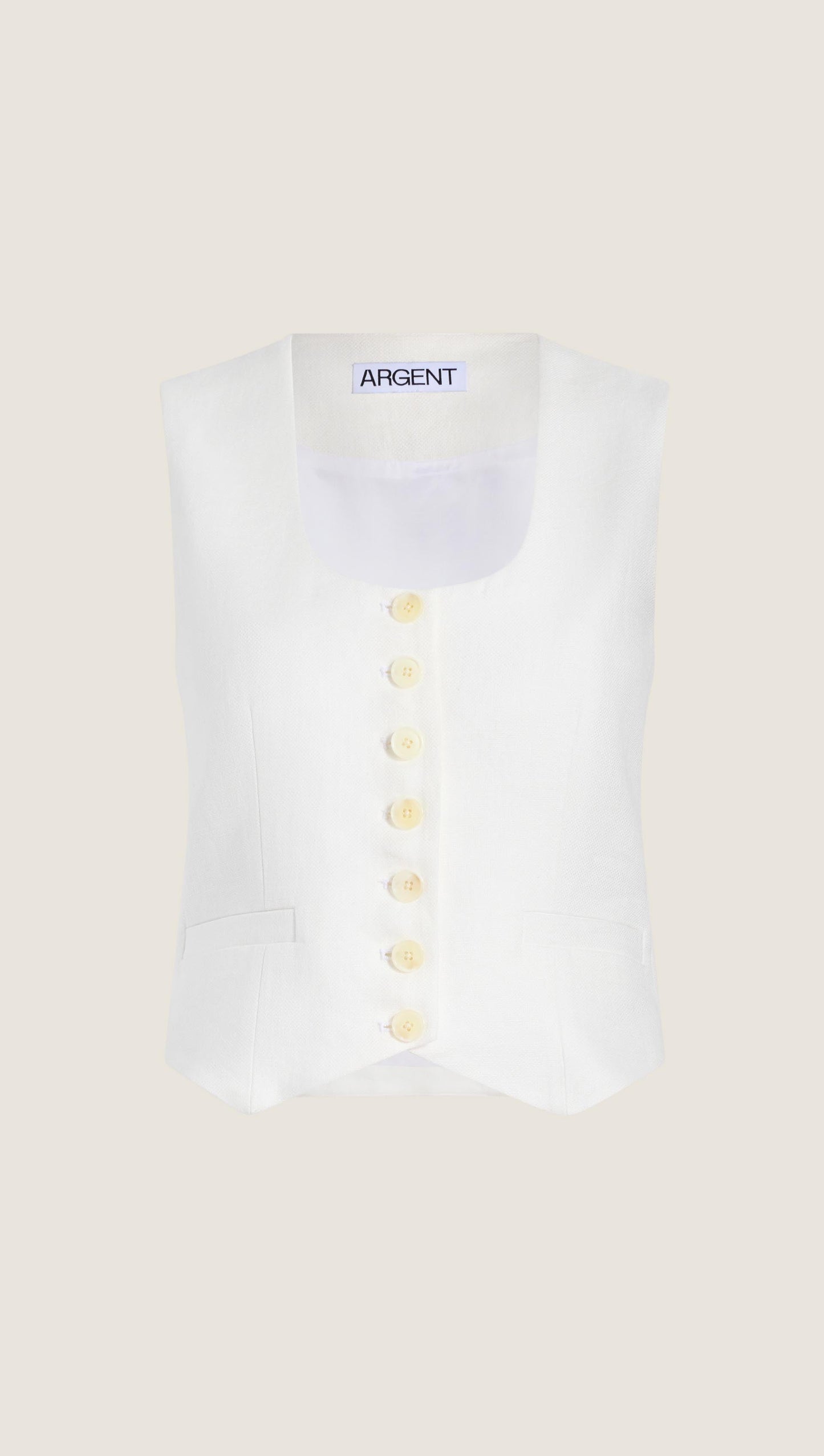 Scoop Neck Waistcoat in Viscose Linen | Ivory