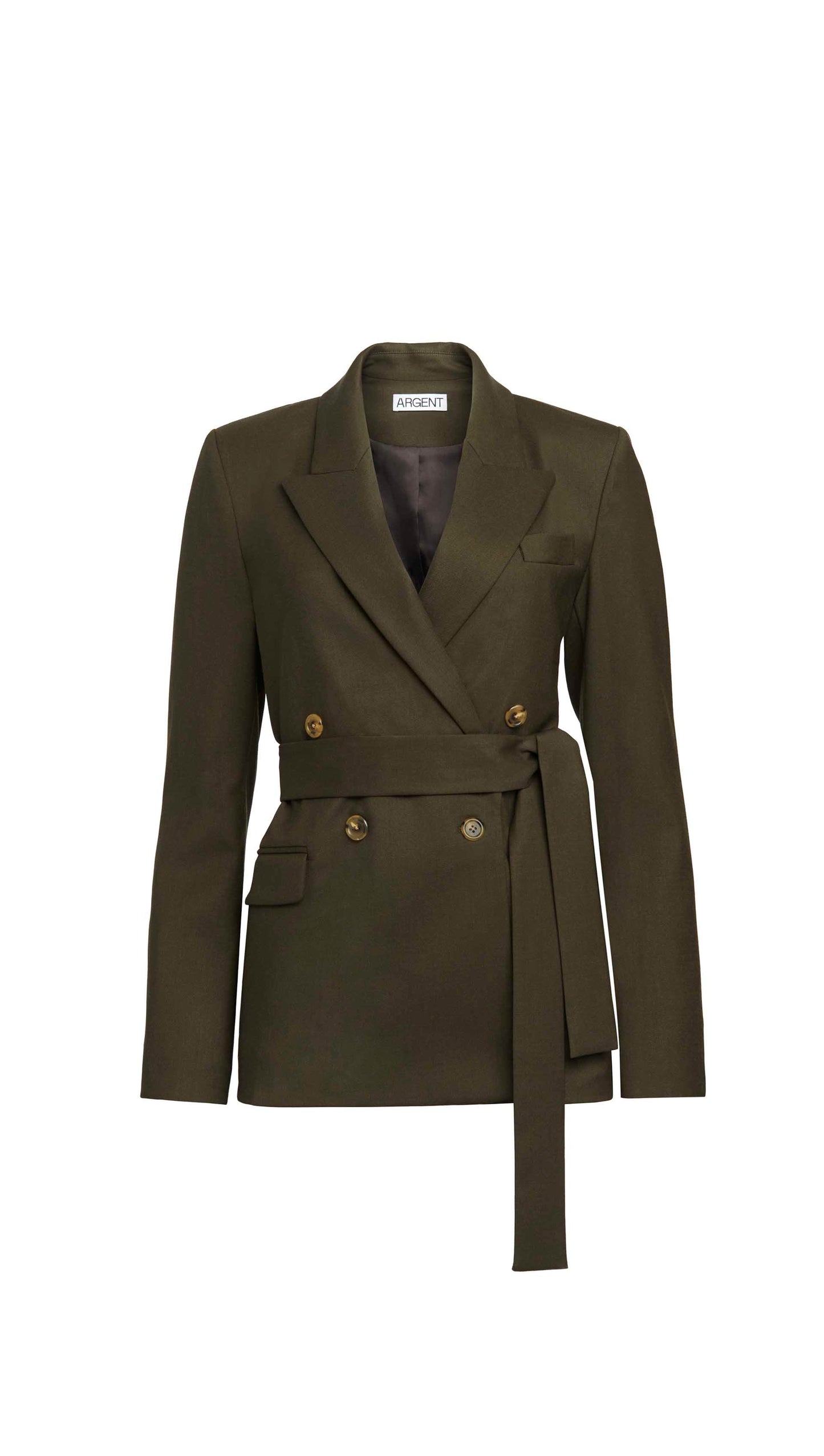 Belted Peak Lapel Blazer in Seasonless Wool | Tobacco