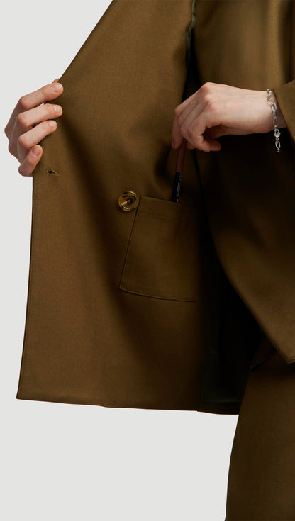 Peak Lapel Blazer in Seasonless Wool | Mushroom