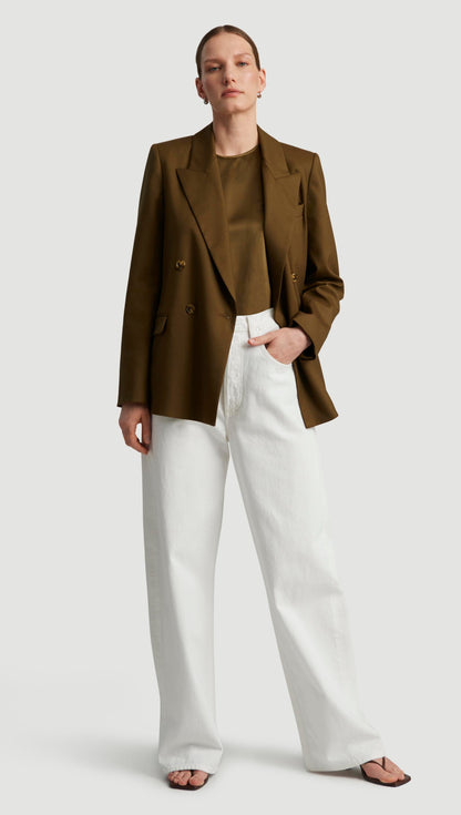 Peak Lapel Blazer in Seasonless Wool | Mushroom