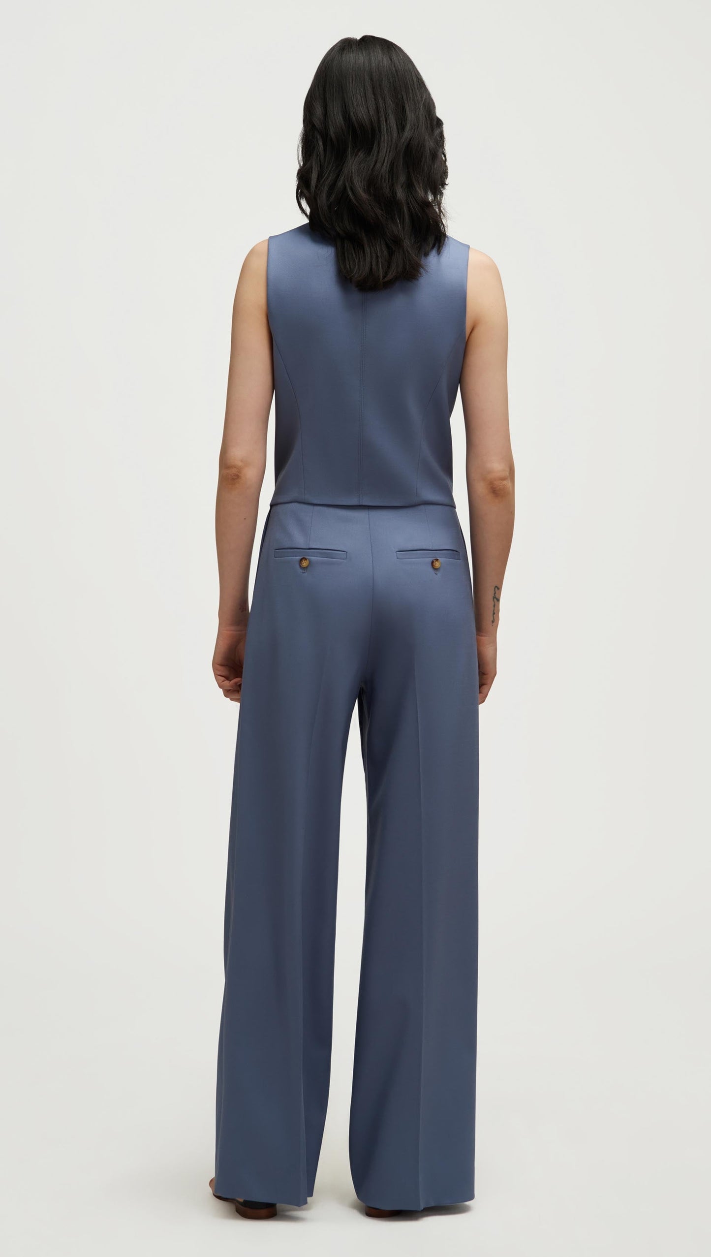 High-Neck Button Waistcoat in Seasonless Wool | Powder Blue