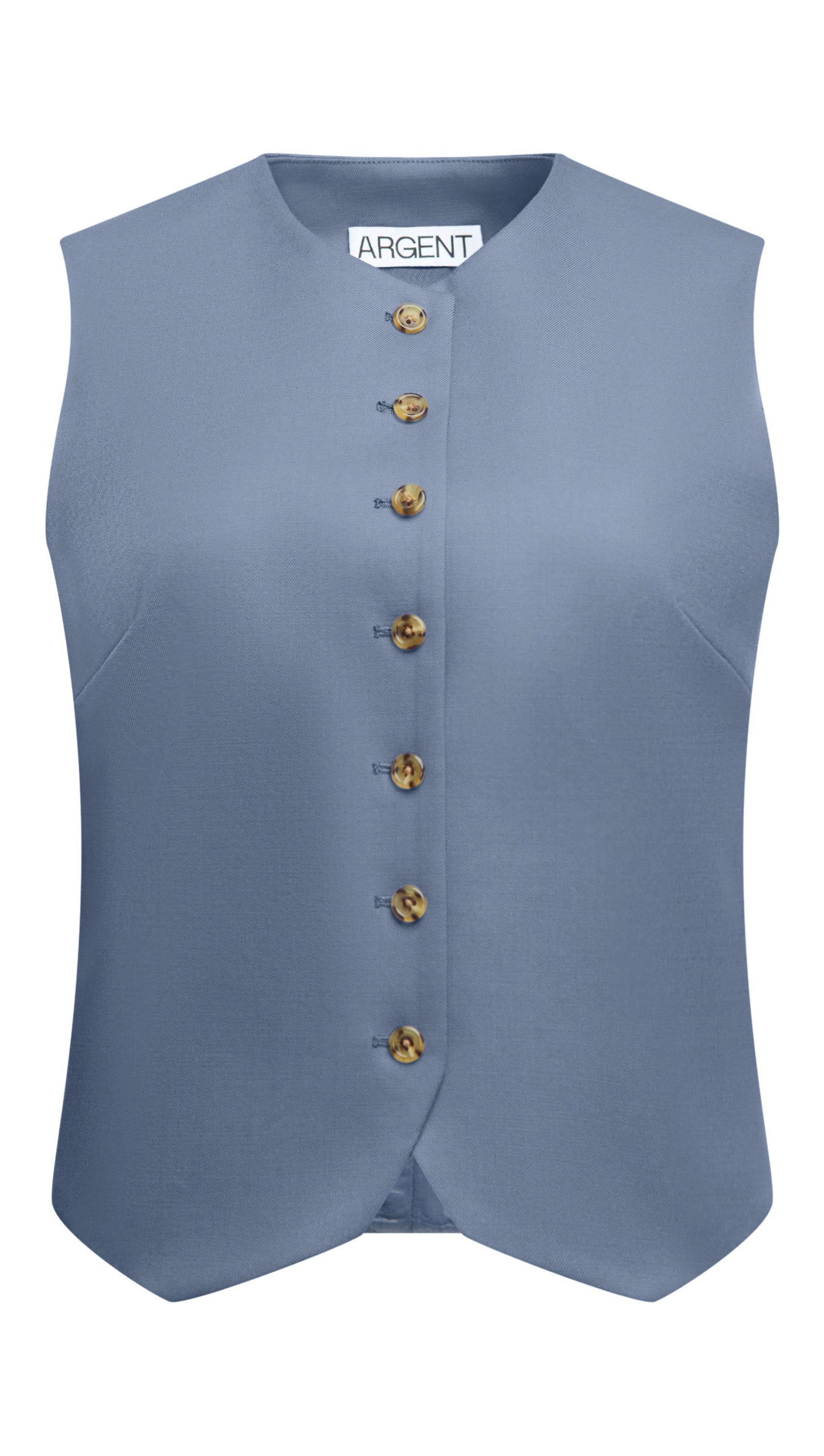 High-Neck Button Waistcoat in Seasonless Wool | Powder Blue