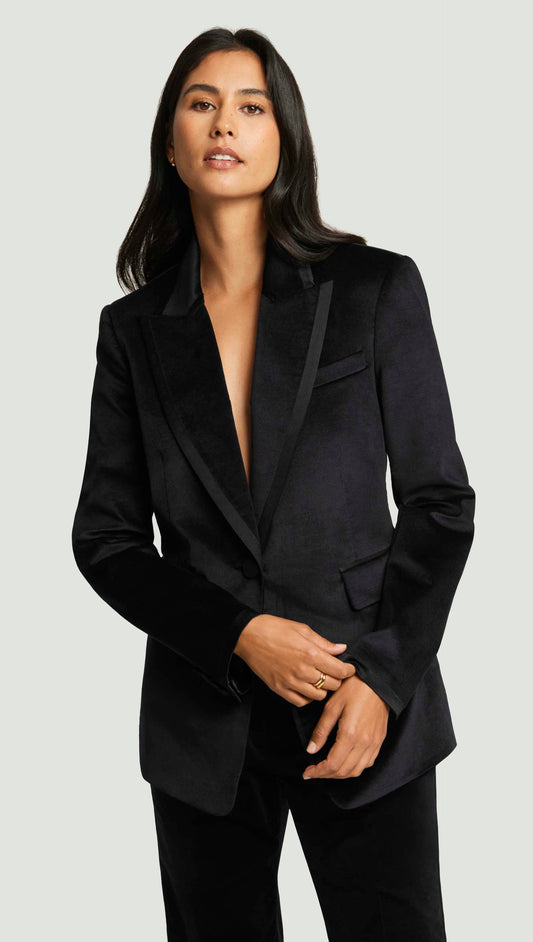 Sculpted Blazer in Velvet w/Satin Detail | Black