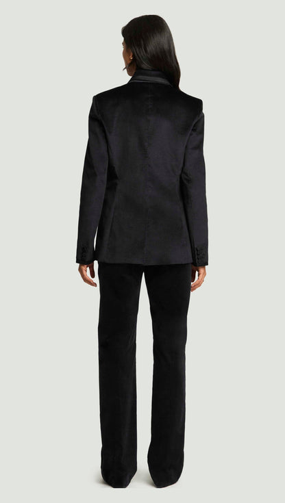Sculpted Blazer in Velvet w/Satin Detail | Black