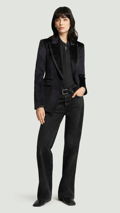 Sculpted Blazer in Velvet w/Satin Detail | Black