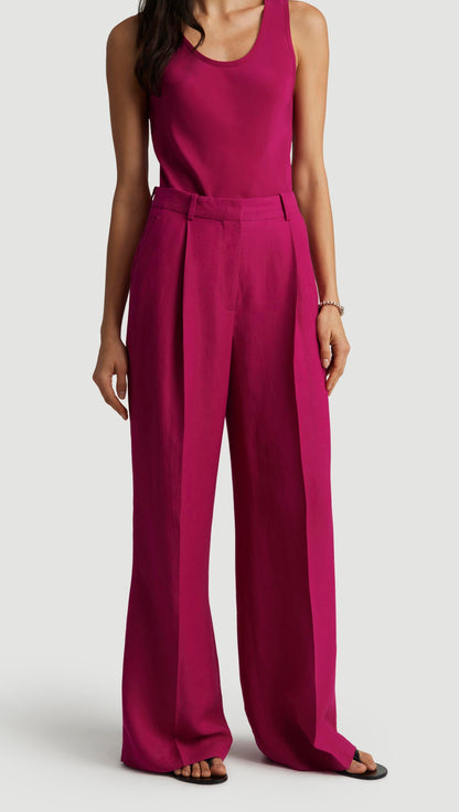 Single Pleat Trouser in Viscose Linen Twill | Fuchsia