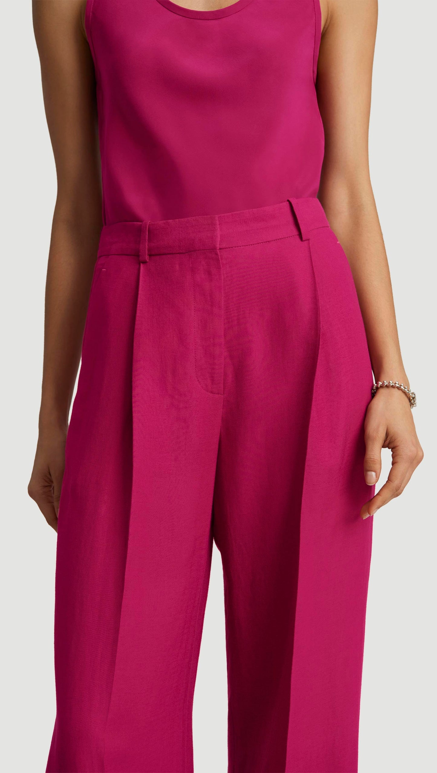 Single Pleat Trouser in Viscose Linen Twill | Fuchsia