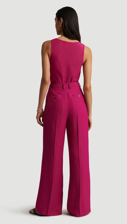 Single Pleat Trouser in Viscose Linen Twill | Fuchsia