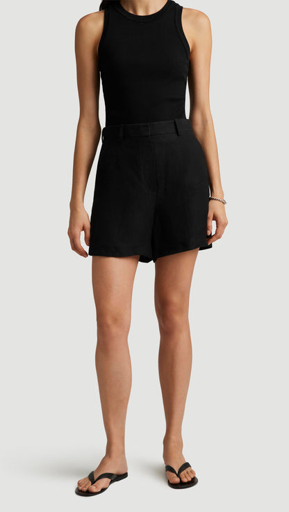 Mini Tailored Shorts in Viscose Linen Twill | Black