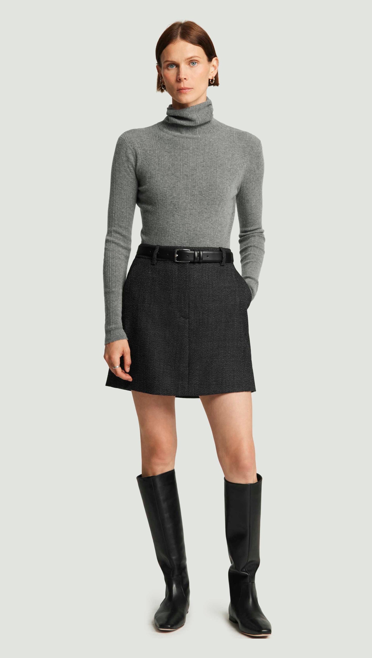 Mini Tailored Skirt in Tweed | Chocolate/Blue