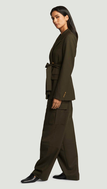 Belted Peak Lapel Blazer in Seasonless Wool | Tobacco
