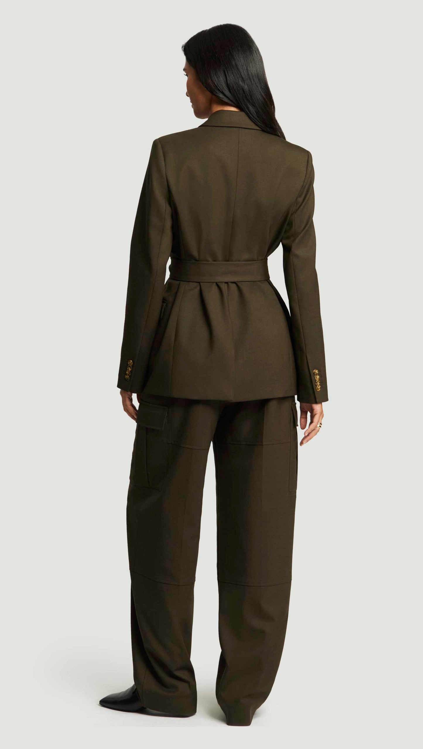 Belted Peak Lapel Blazer in Seasonless Wool | Tobacco