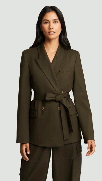 Belted Peak Lapel Blazer in Seasonless Wool | Tobacco