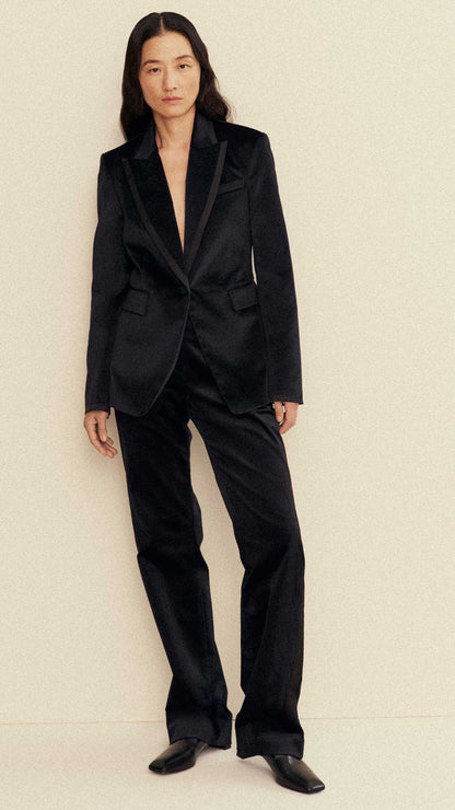Sculpted Blazer in Velvet w/Satin Detail | Black
