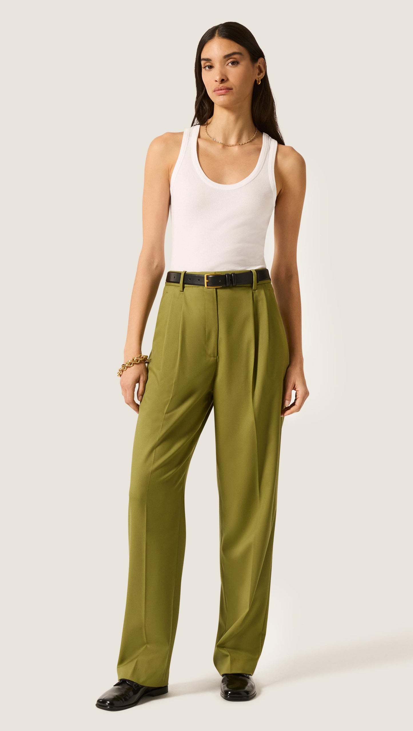 Pleated Tapered Trouser in Seasonless Wool | Pickle