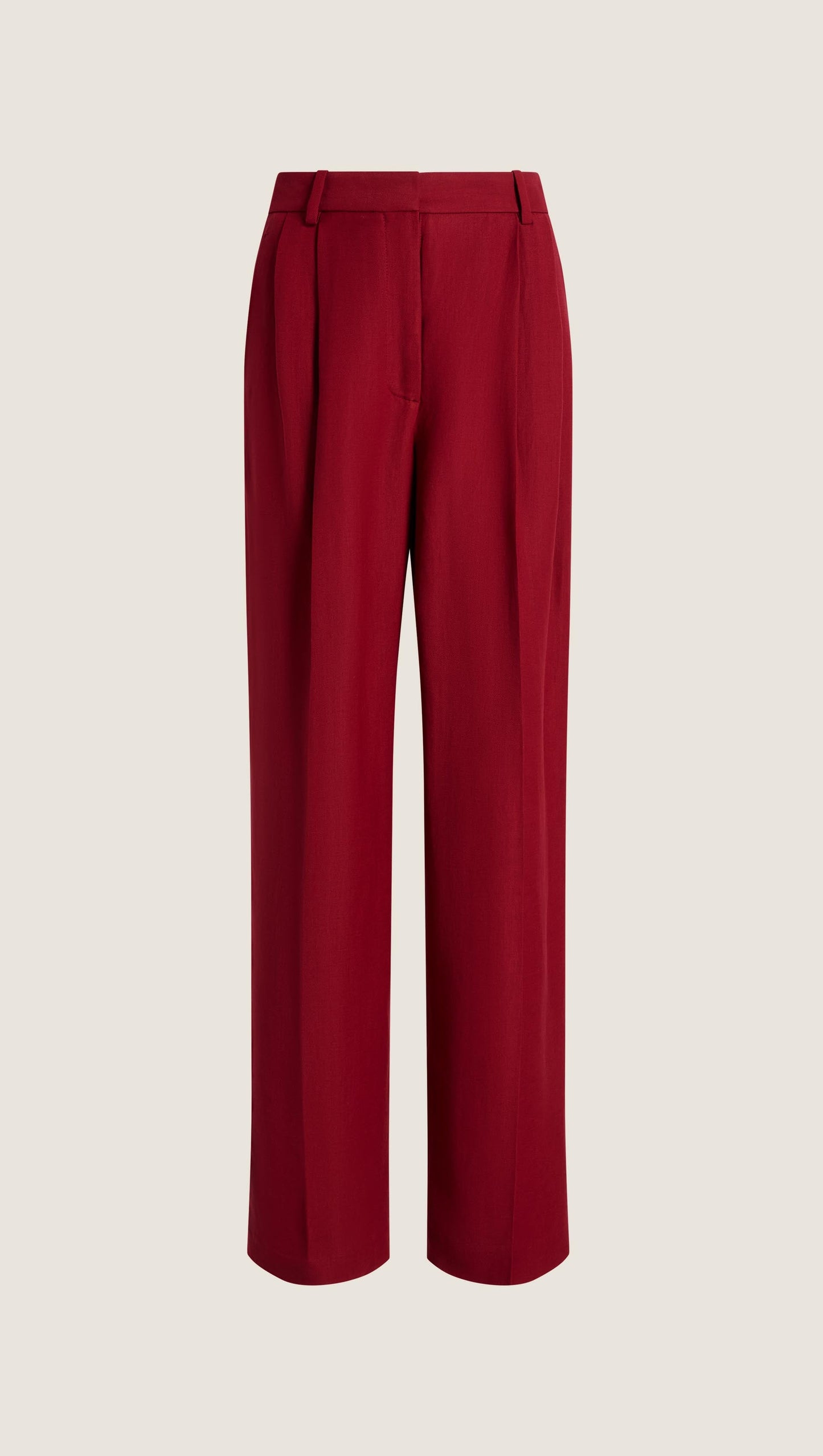 Pleated Tapered Trouser in Viscose Linen | Maroon
