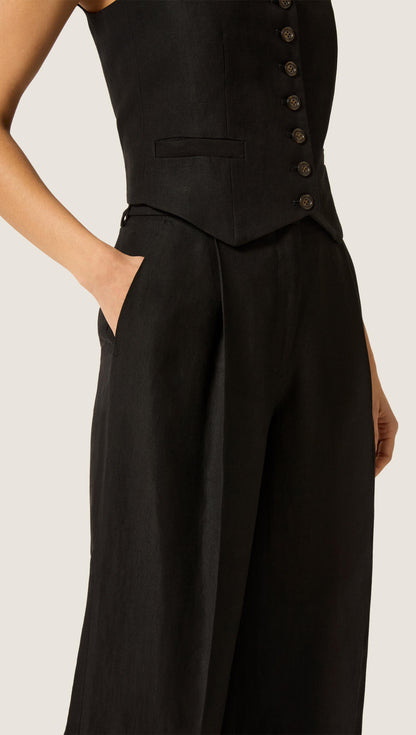 Single Pleat Trouser in Viscose Linen | Black