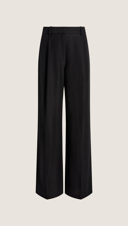 Single Pleat Trouser in Viscose Linen | Black