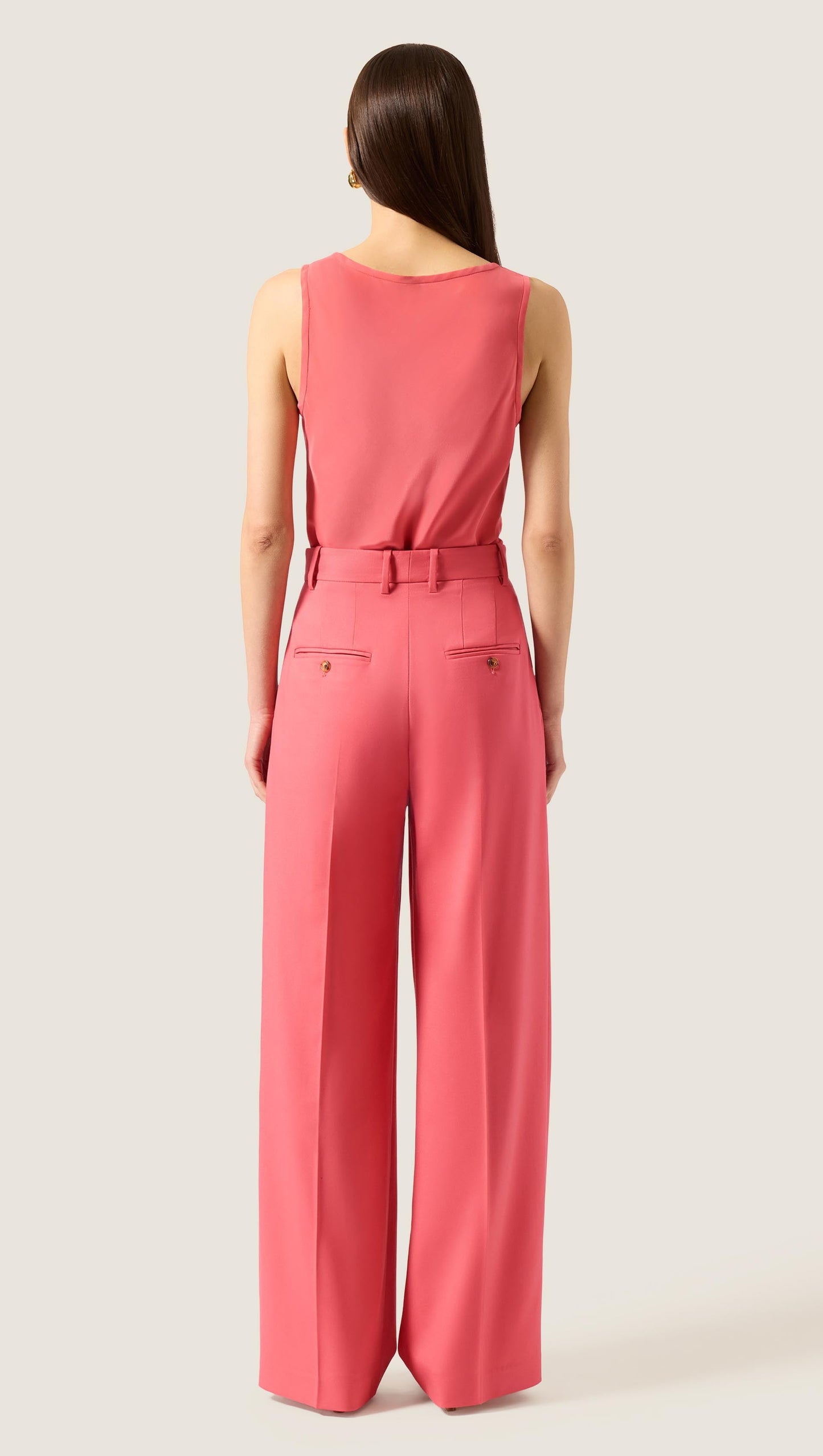 Pleated Trouser in Seasonless Wool | Coral Pink