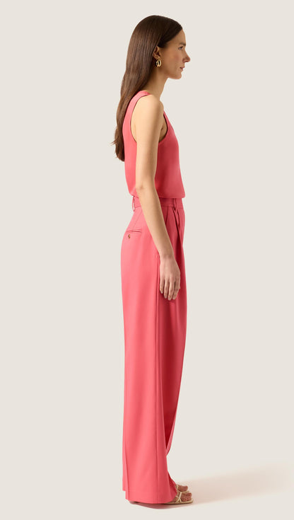 Pleated Trouser in Seasonless Wool | Coral Pink