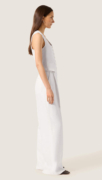 Scoop Neck Waistcoat in Viscose Linen | Ivory