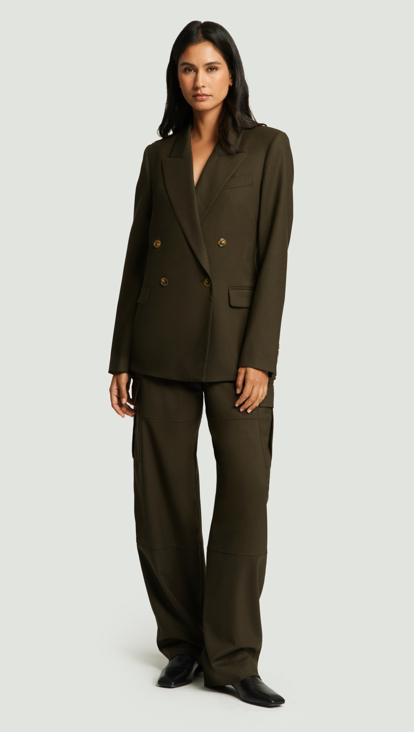 Belted Peak Lapel Blazer in Seasonless Wool | Tobacco