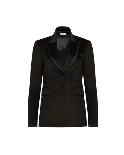 Sculpted Blazer in Velvet w/Satin Detail | Black